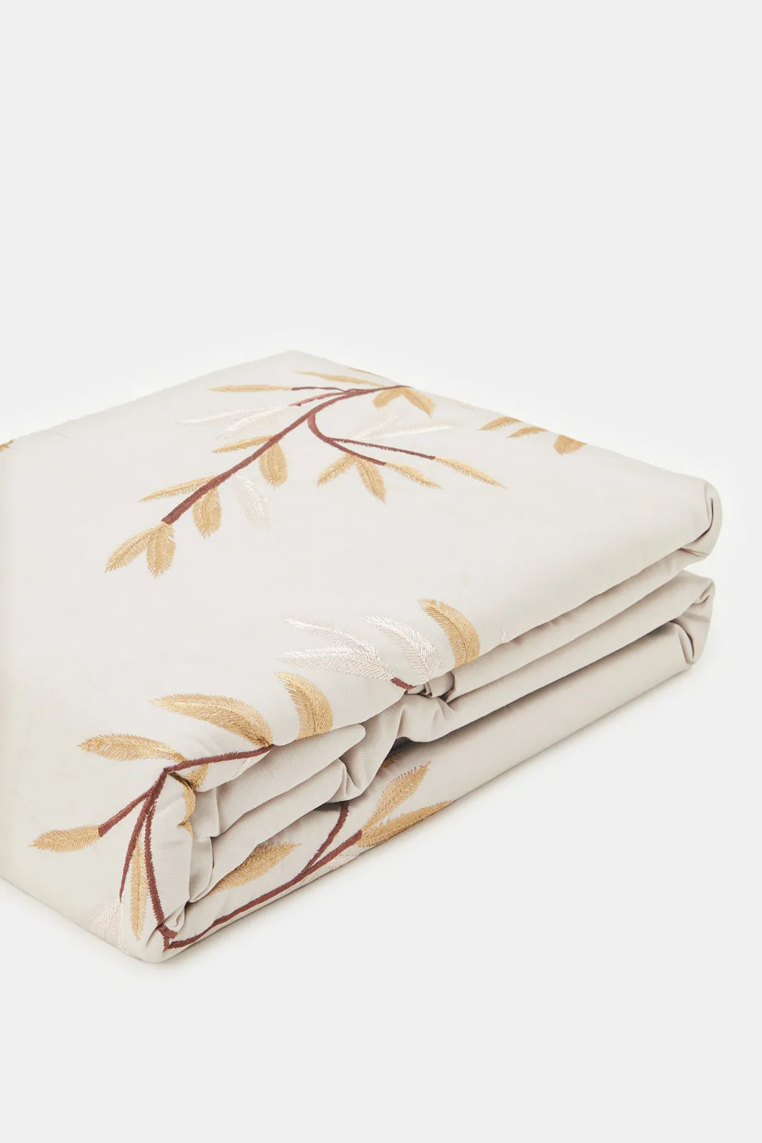 Beige 3 Piece Floral Embroidery Duvet Cover Set (King Size)