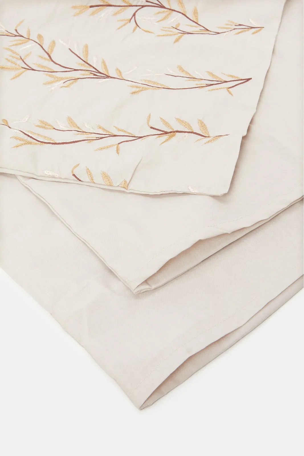 Beige 3 Piece Floral Embroidery Duvet Cover Set (King Size)