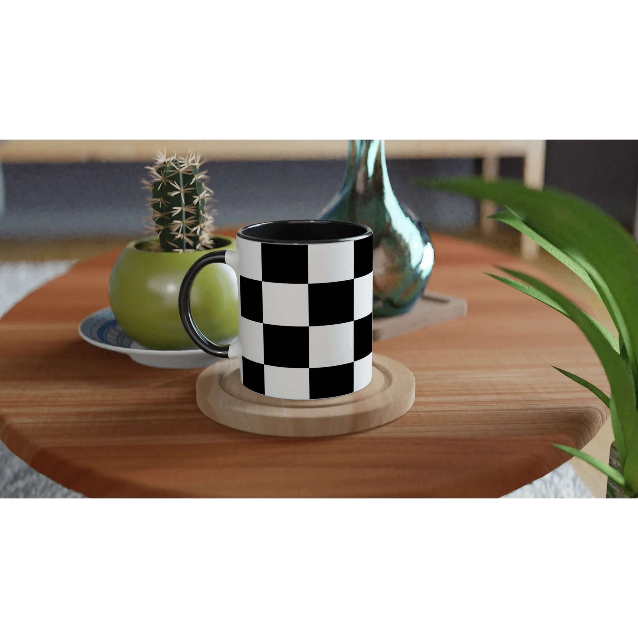 Black and White Checkered Pattern Ceramic Mug