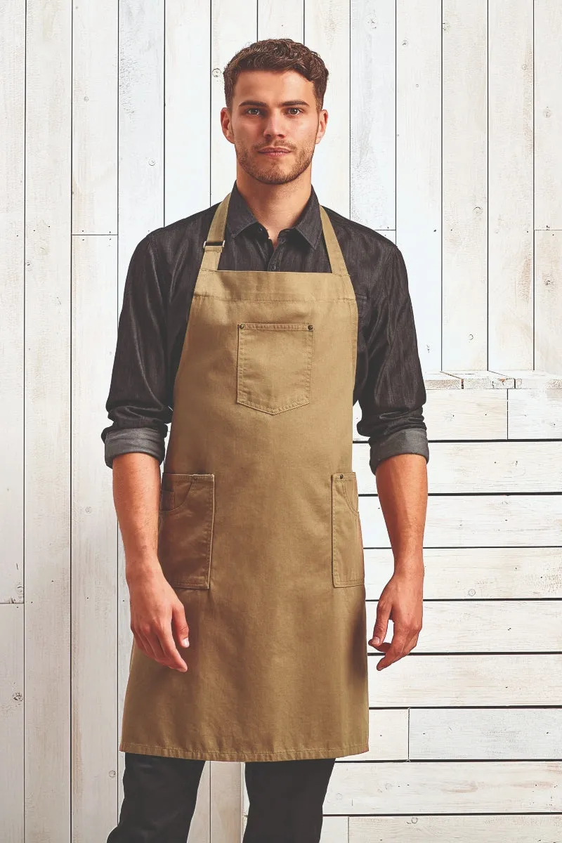 Black Cotton Chino Adjustable Bib Apron (3 Pocket)