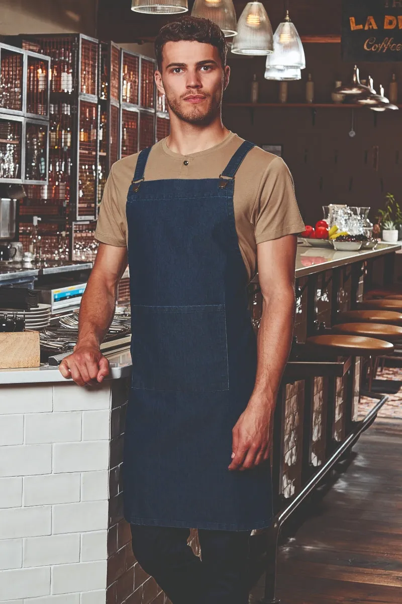 Black Cross Back 'Barista' Bib Adjustable Apron (1 Pocket w/ Pen Slot)