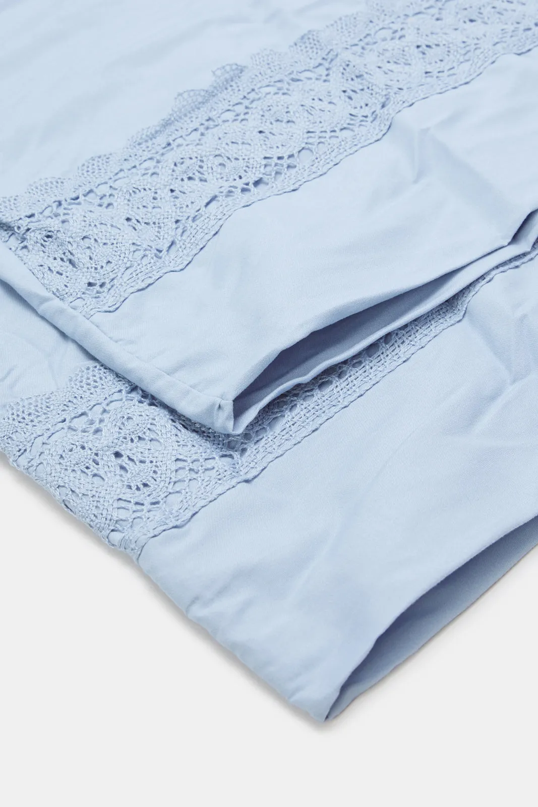 Blue 3 Piece Lace Trim Duvet Cover Set (Double Size)