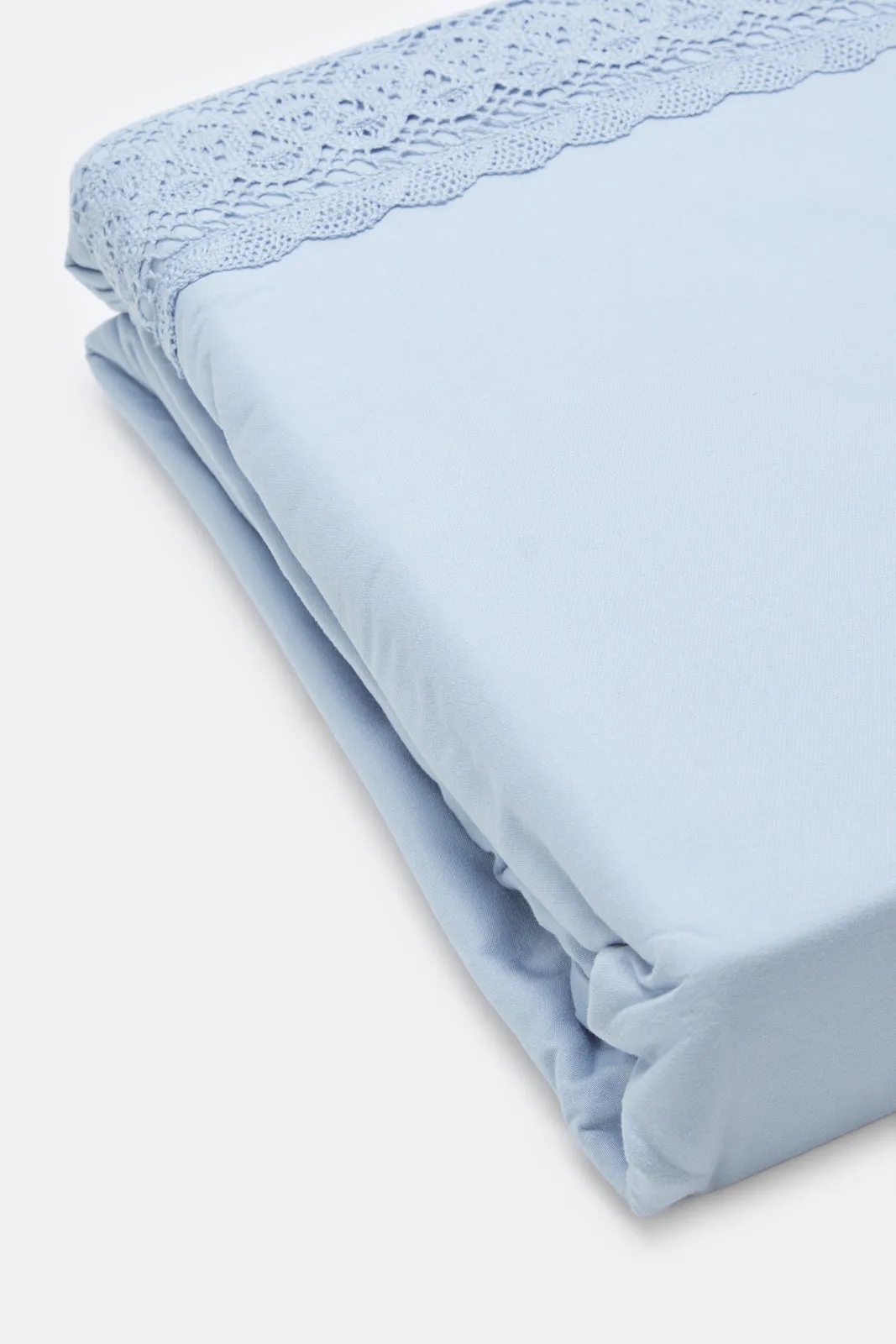 Blue 3 Piece Lace Trim Duvet Cover Set (Double Size)