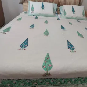 BLUE GREEN PINE BED SHEET