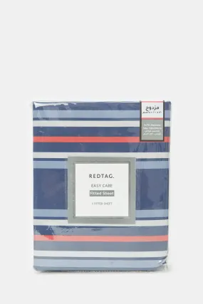 Blue Striped Printed Fitted Sheet (Twin Size)