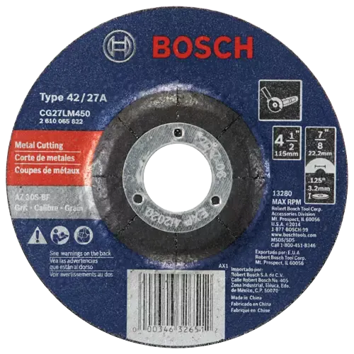 Bosch 4-1/2" x 1/8" x 7/8" Arbor Type 27 30 Grit Long-Life Grinding/Metal Cutting Abrasive Wheel