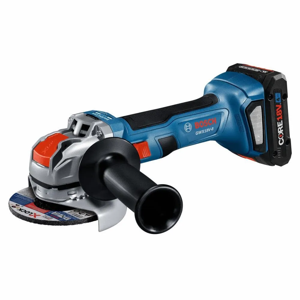 Bosch GWX18V-8B15 18V X-LOCK Brushless 4-1/2 In. Angle Grinder Kit with (1) CORE18V 4 Ah Advanced Power Battery