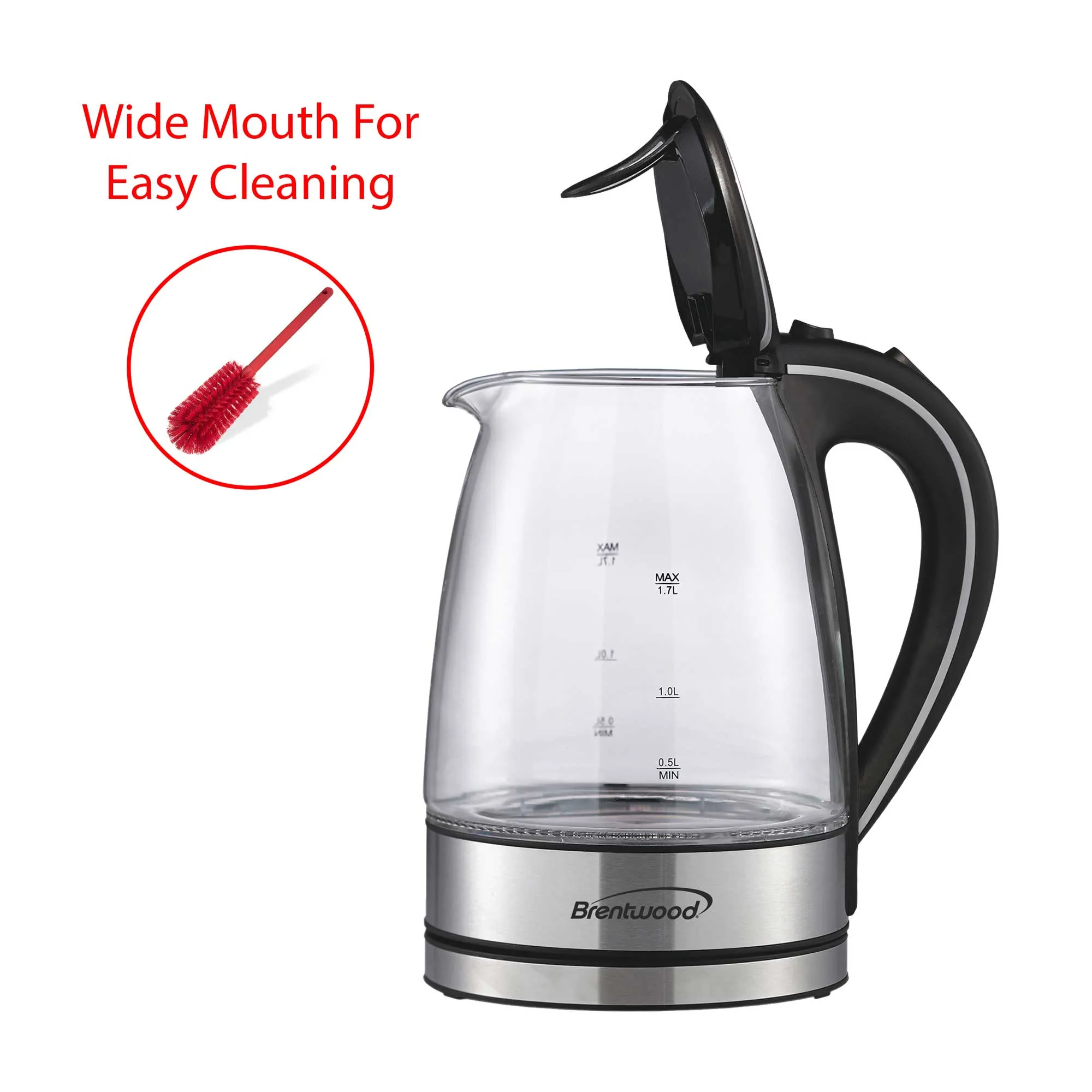 Brentwood KT-1900BK 1.7L Cordless Glass Electric Kettle, Black