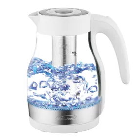 Brentwood KT-1962W 1.7L Cordless Glass Electric Kettle with Tea Infuser, White