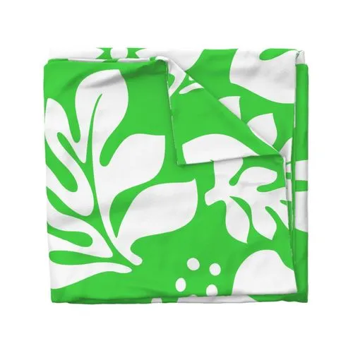 Bright Lime Green and White Hibiscus and Hawaiian Flowers Duvet Cover -Large Scale