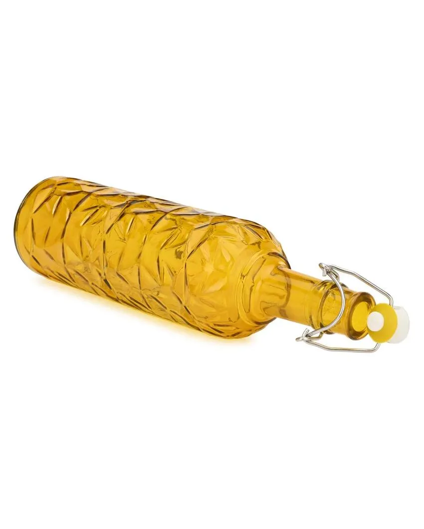 Bright Yellow Transparent Glass Water Bottle for Refreshing Hydration Stylish Design | 1000 ML | 3 x 13 inches