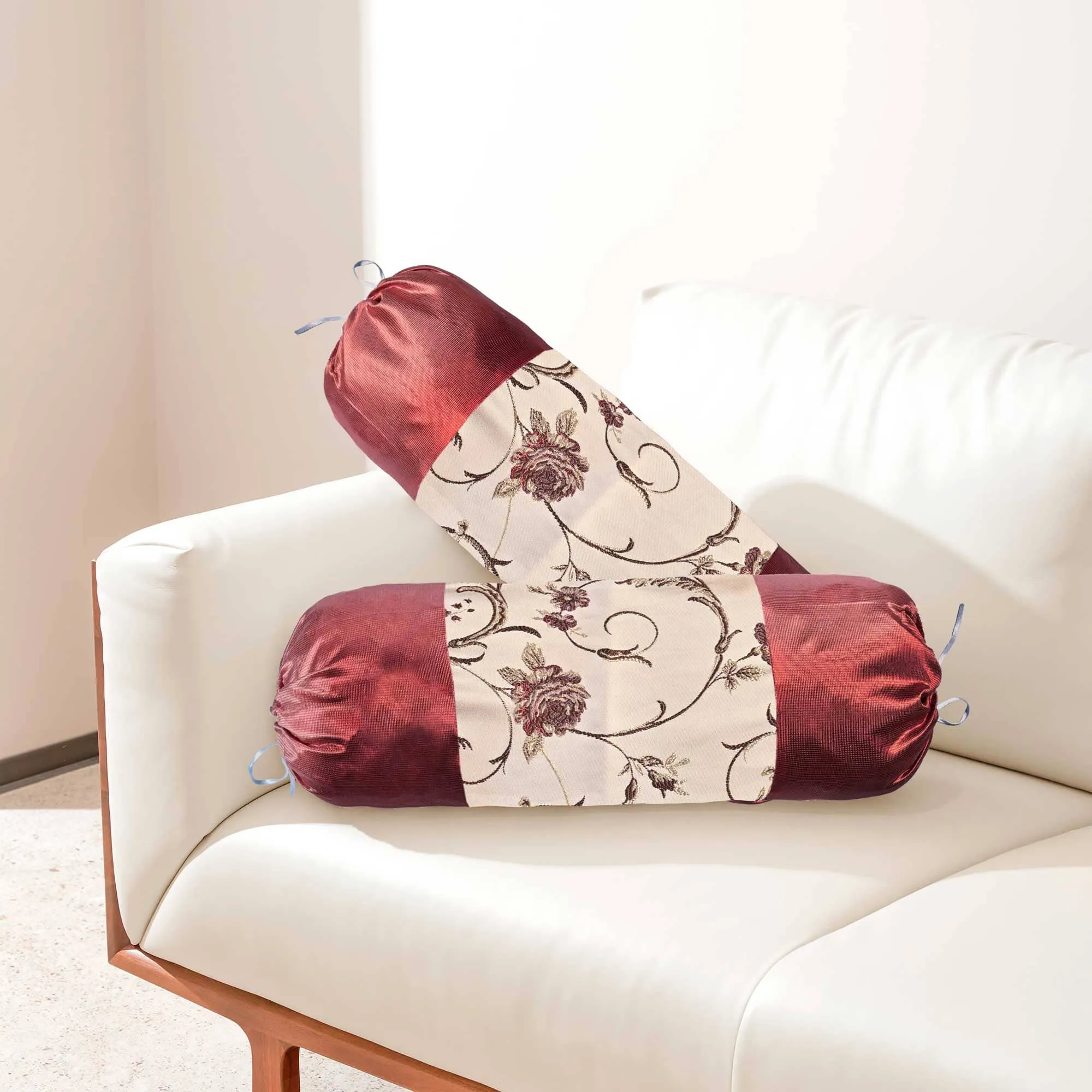 Brocade Floral Printed Neck Roll Cushion Cover