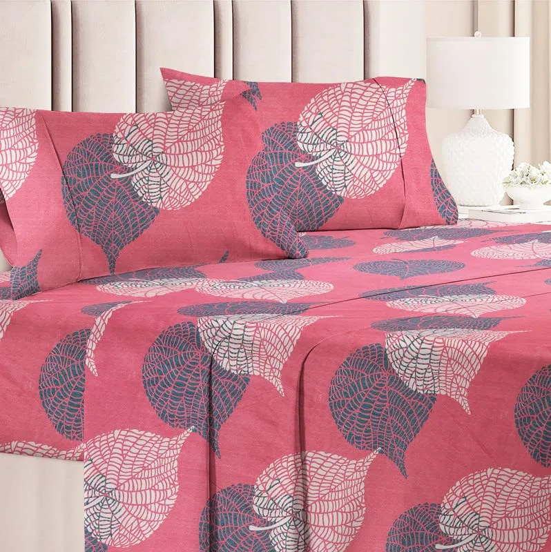 BSB HOME 120 TC Double Printed Bedsheet with 2 Pillow Covers | 110 GSM Soft Brushed Microfiber - Breathable & Wrinkle Free - (86 X 88 Inch, Pink & Grey)