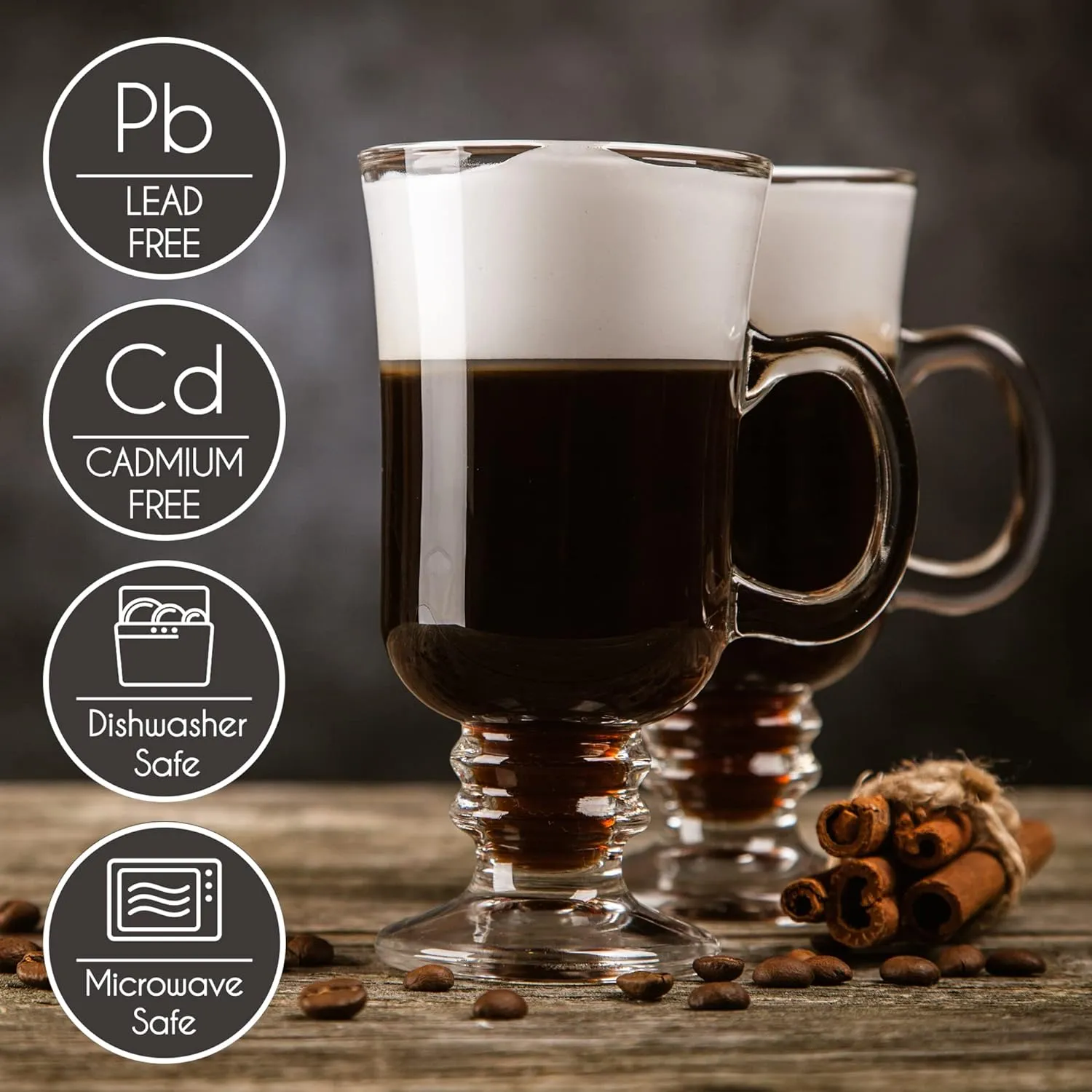 CAPPUCCINO & HOT CHOCOLATE GLASS MUG (MADE IN EUROPE) - PACK OF 2