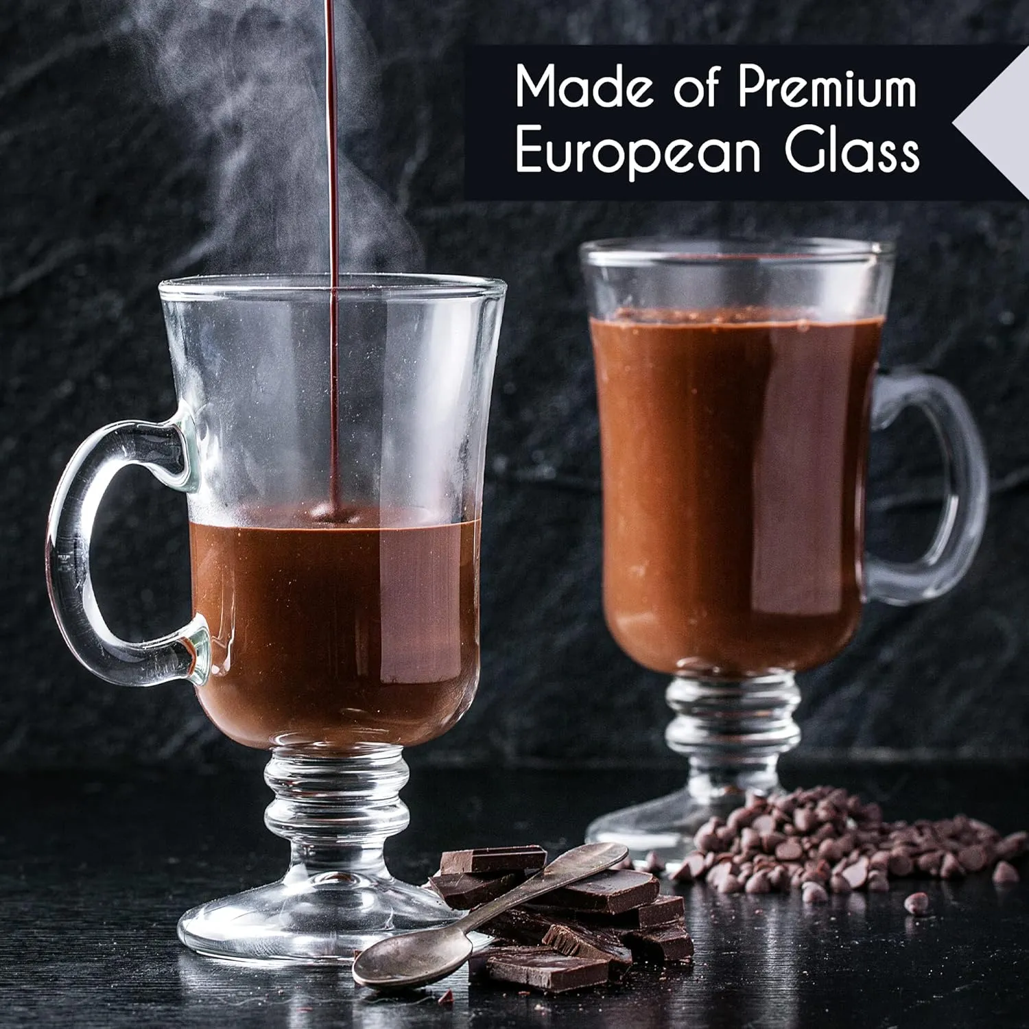 CAPPUCCINO & HOT CHOCOLATE GLASS MUG (MADE IN EUROPE) - PACK OF 2