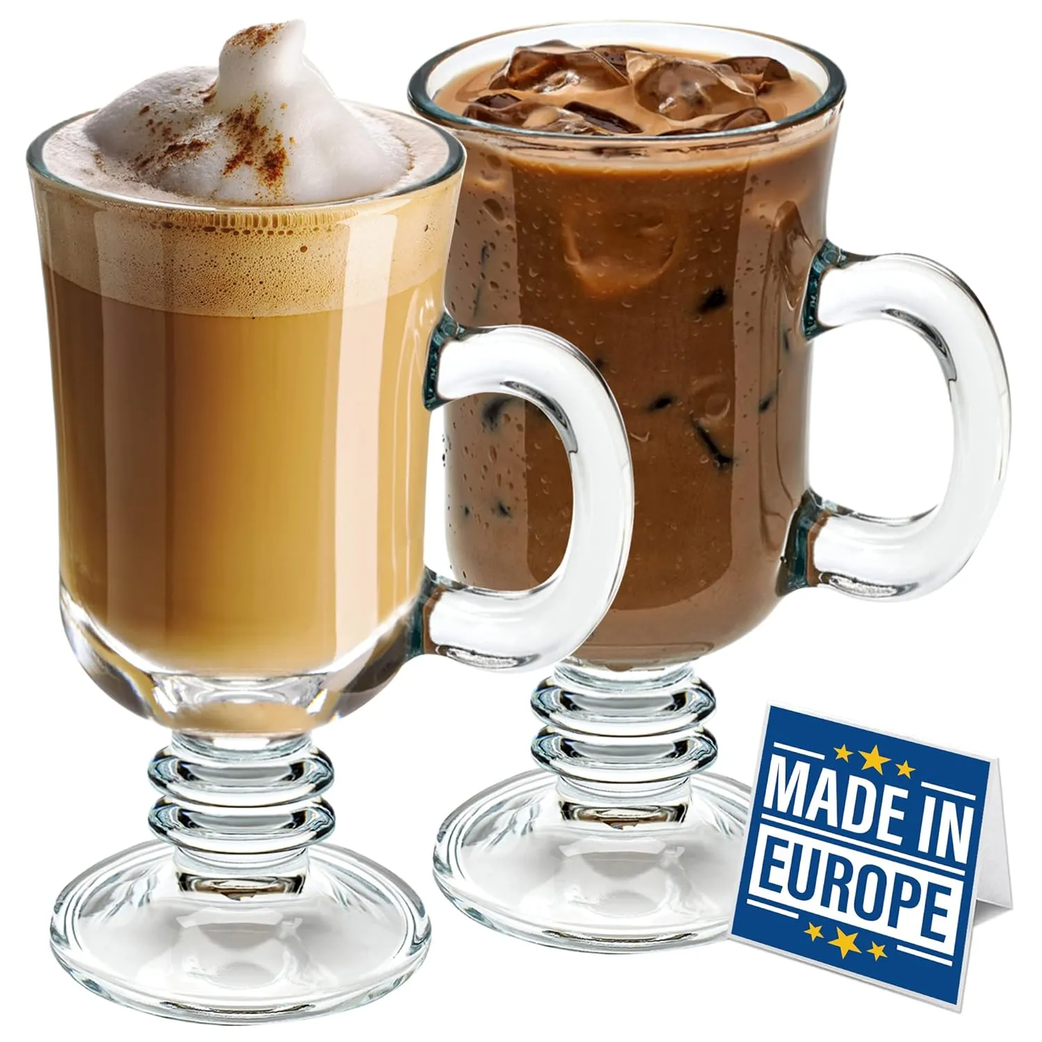 CAPPUCCINO & HOT CHOCOLATE GLASS MUG (MADE IN EUROPE) - PACK OF 2