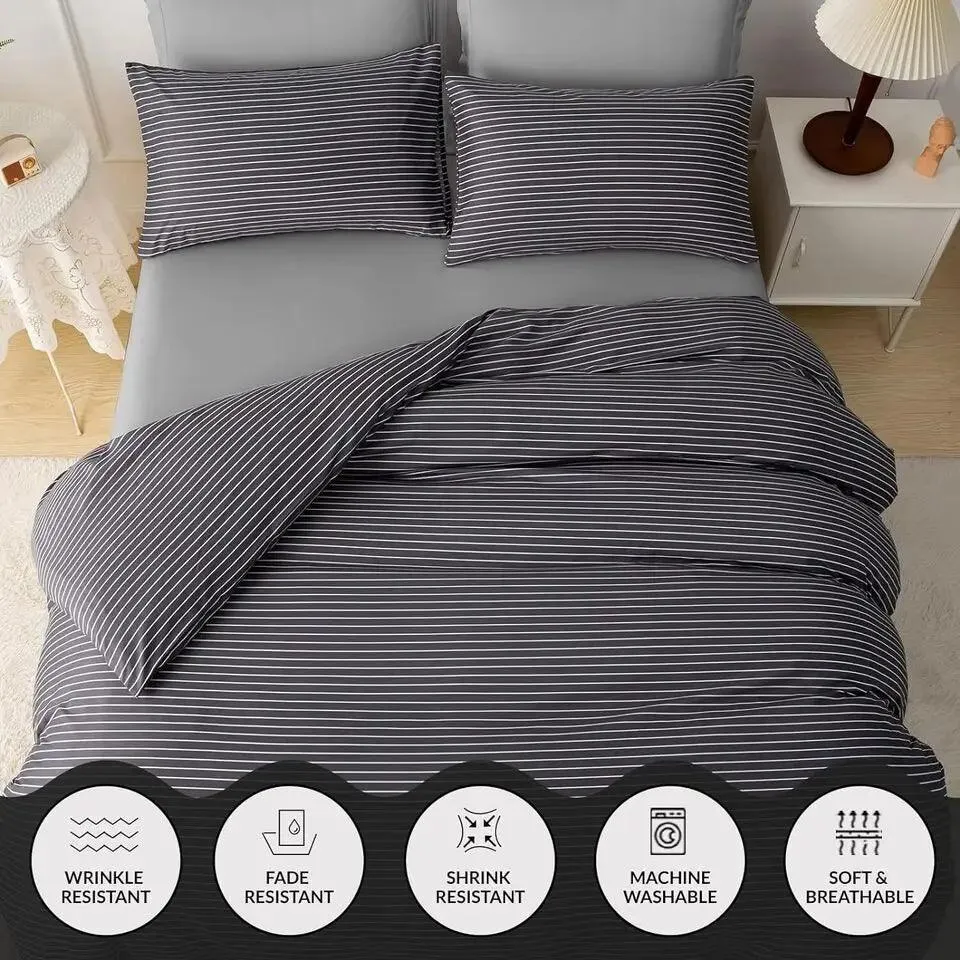 CGK Duvet Cover Set-Charcoal Pin Stripes