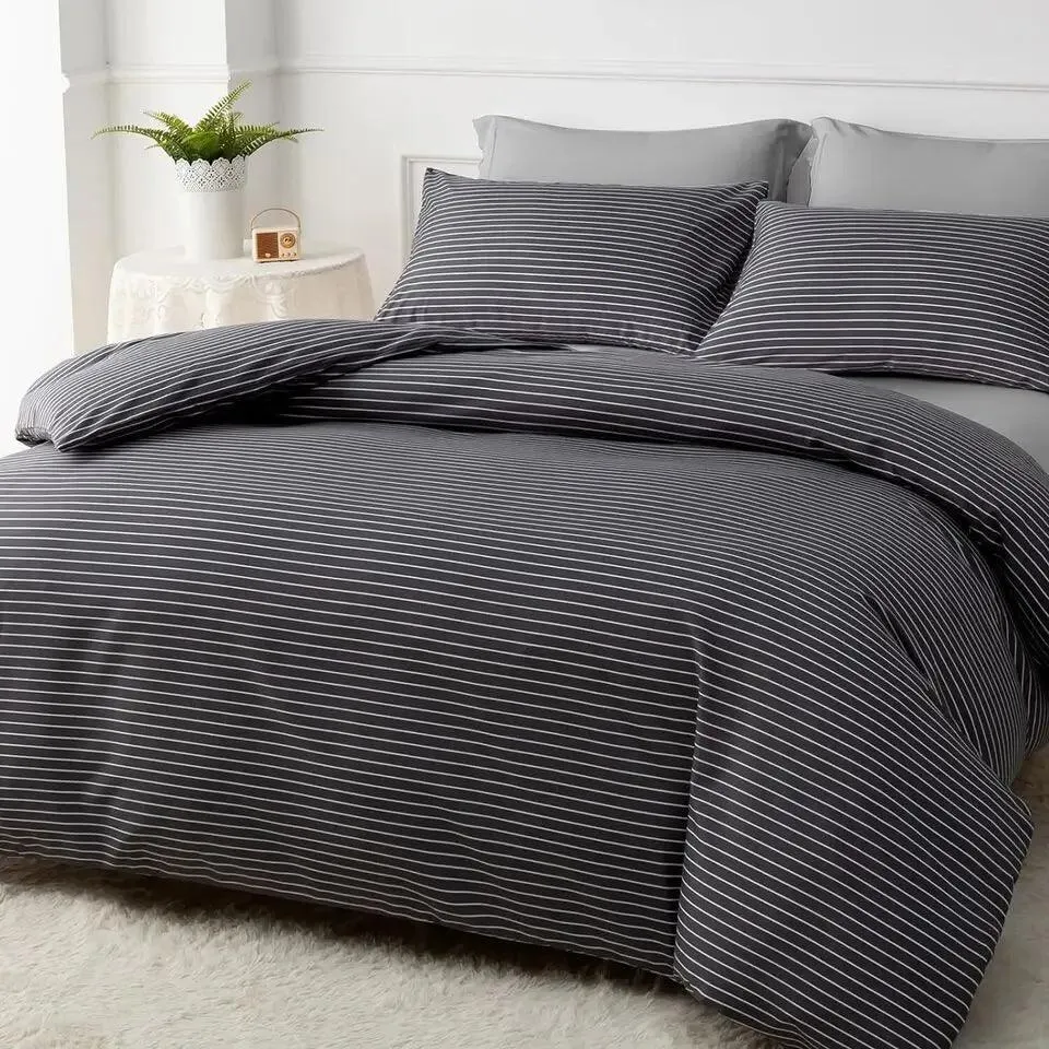 CGK Duvet Cover Set-Charcoal Pin Stripes