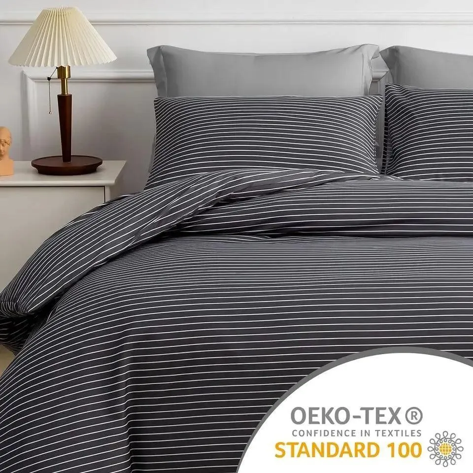 CGK Duvet Cover Set-Charcoal Pin Stripes