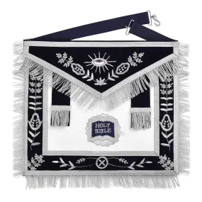 Chaplain Blue Lodge Officer Apron - Dark Blue With Silver Hand Embroidery Bullion