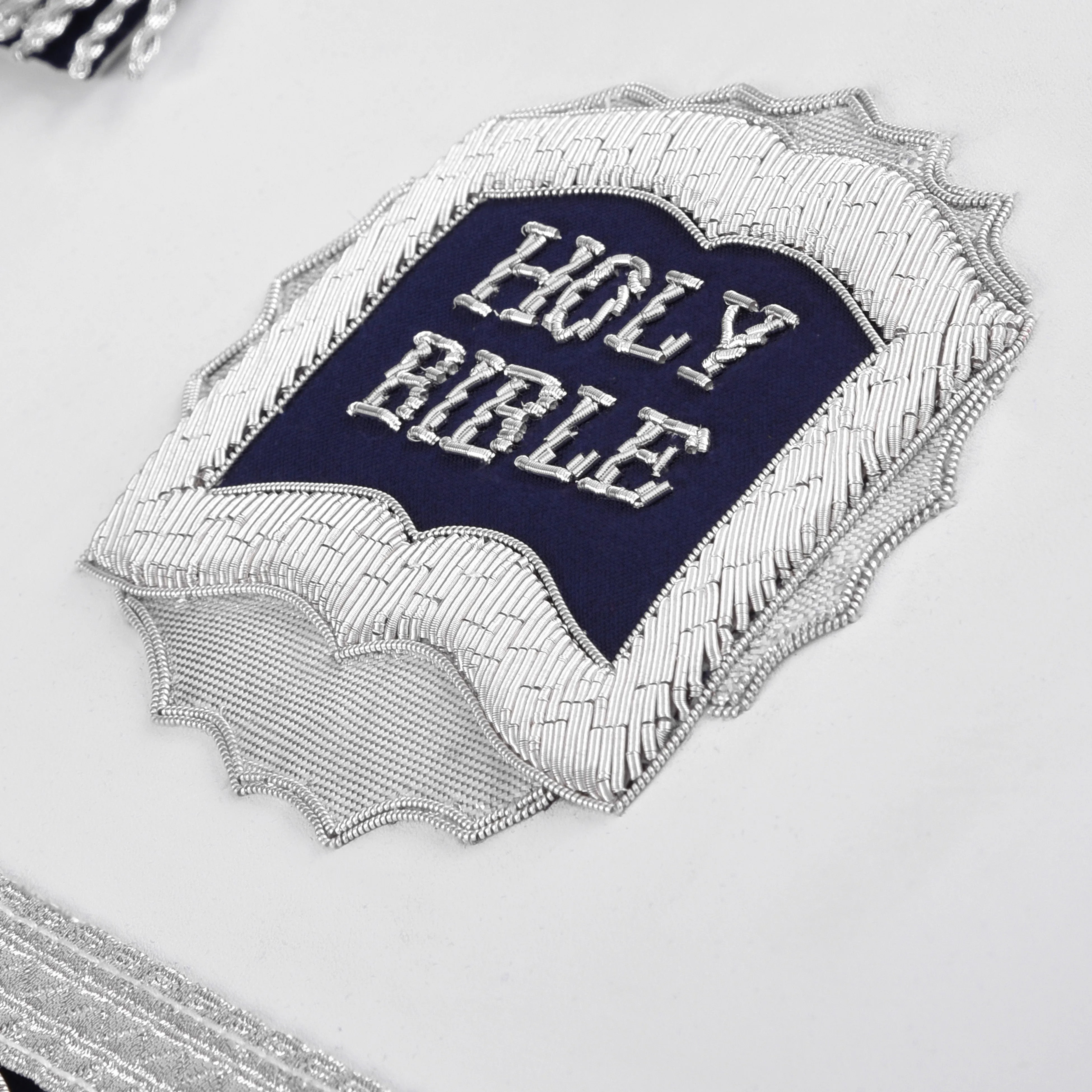 Chaplain Blue Lodge Officer Apron - Dark Blue With Silver Hand Embroidery Bullion