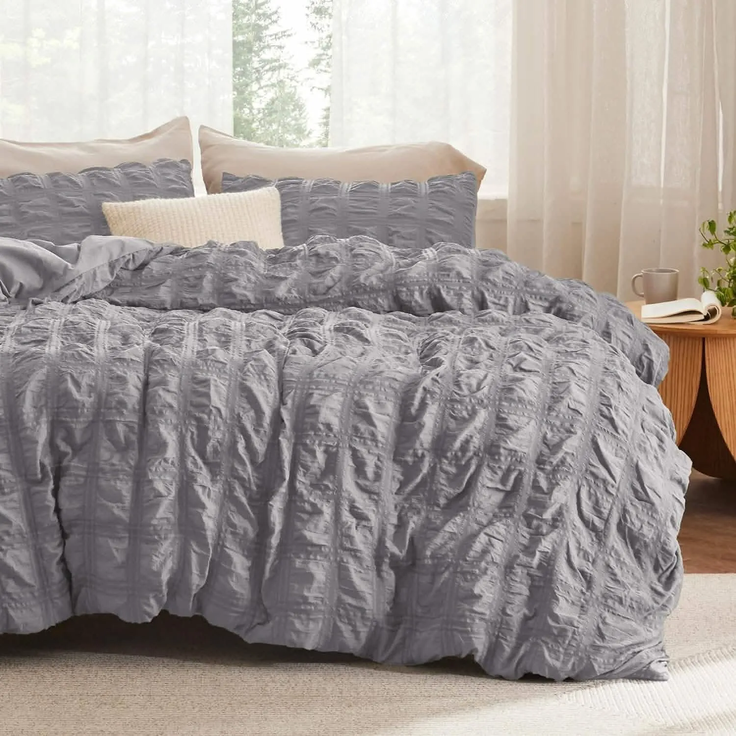 Checkered Seersucker Duvet Cover Set