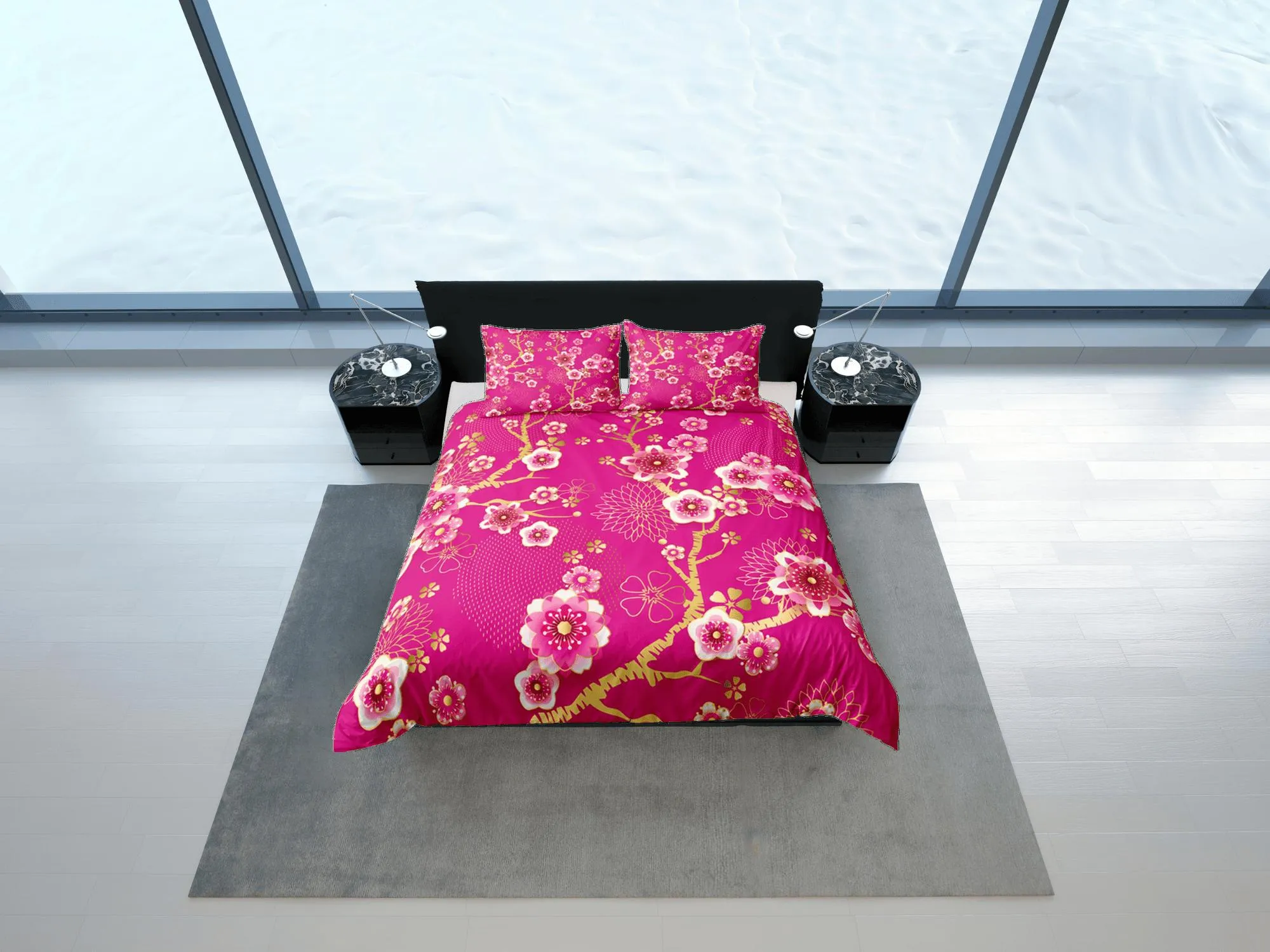 Cherry Blossom Pink Duvet Cover Set, Floral Bedspread Dorm Bedding Set