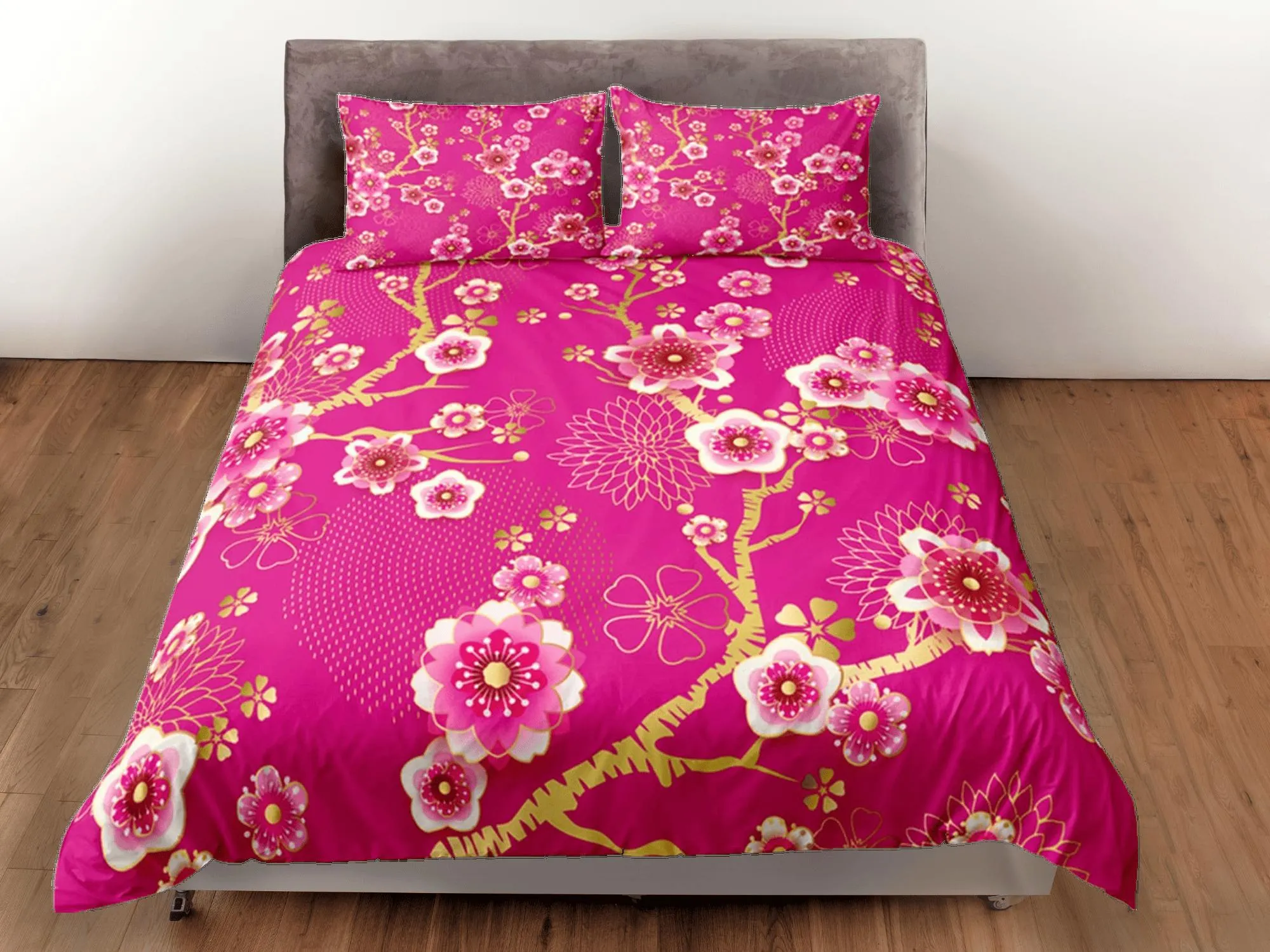 Cherry Blossom Pink Duvet Cover Set, Floral Bedspread Dorm Bedding Set