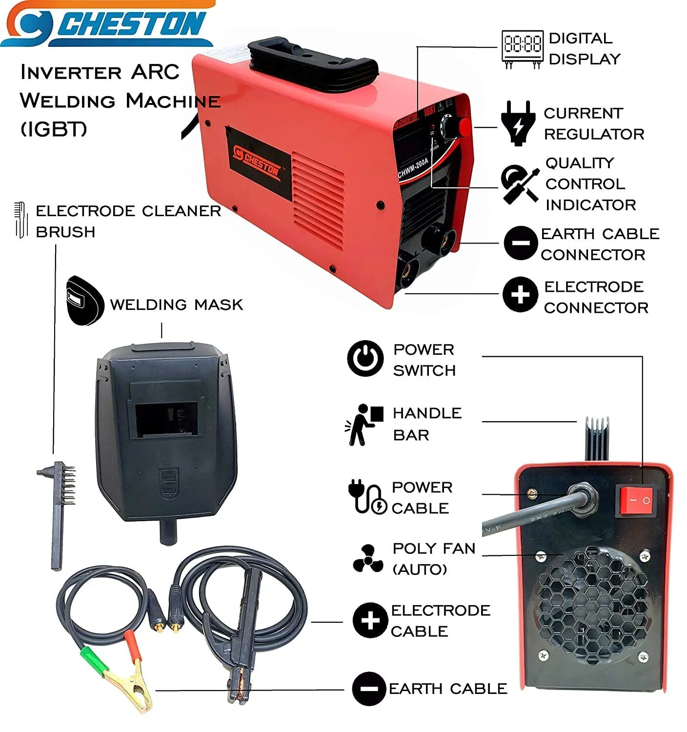 Cheston Set of 200A Portable Inverter Auto ARC/MMA Stick Compact Welding Machine | IGBT Technology   850W Angle Grinder | For Cutting Grinding Polishing