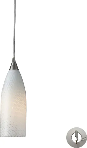 Cilindro 1 Light Pendant In Satin Nickel and White Swirl Glass - Includes Recessed Lighting Kit