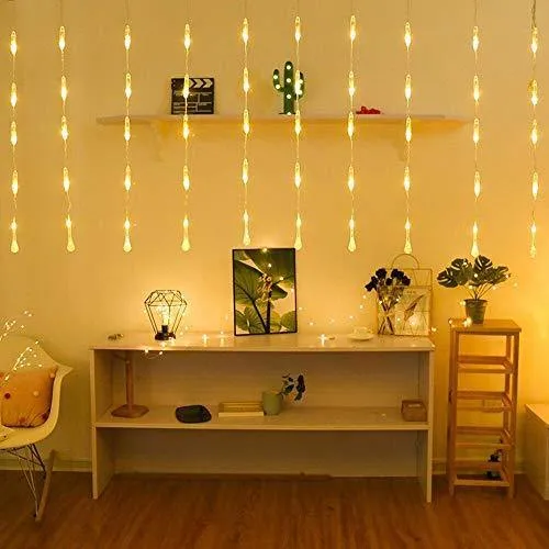 CITRA LED Curtain String Lights 8 Modes Lights for Home,Office, Diwali, Eid & Christmas Decoration (100 led Water Drop, Warm White)