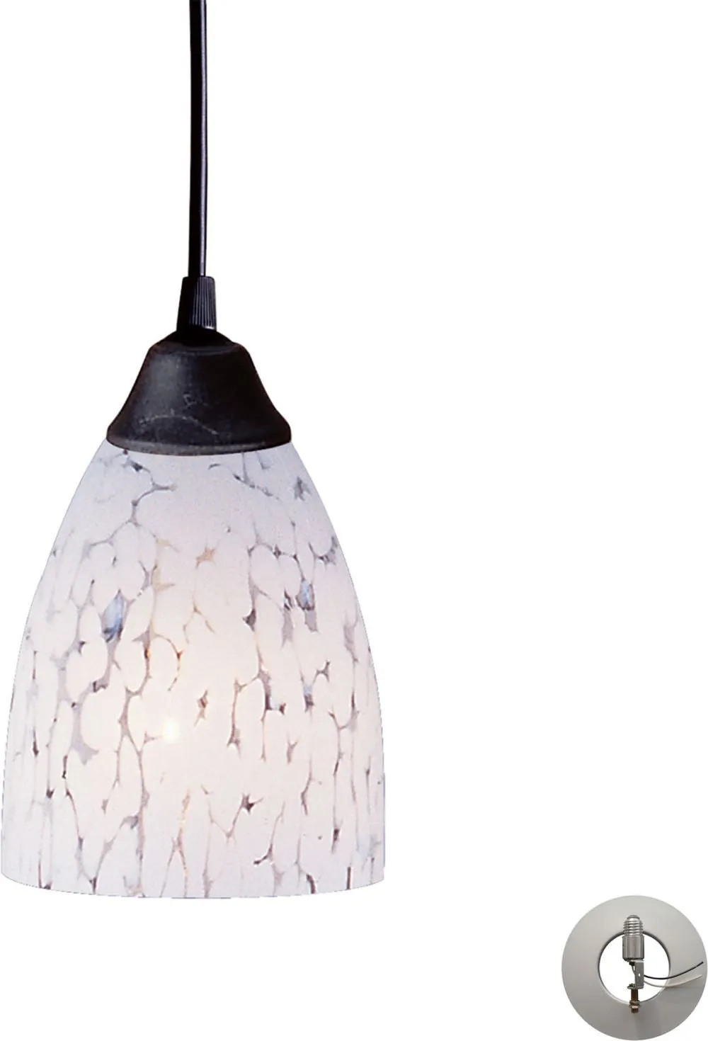 Classico 1 Light Pendant In Dark Rust and Snow White Glass - Includes Recessed Lighting Kit