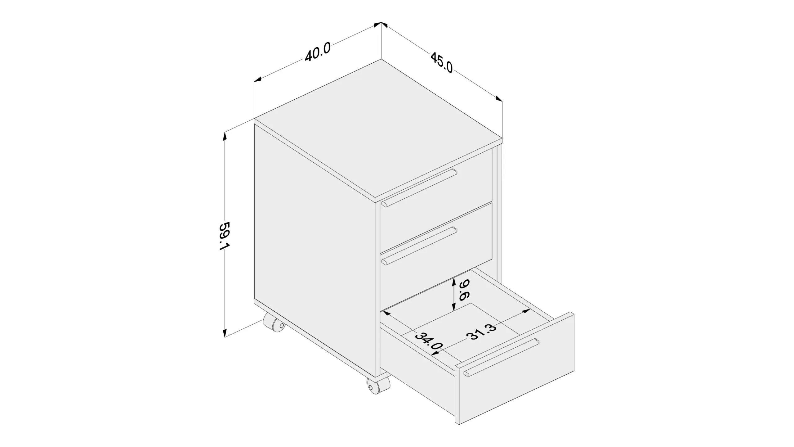 Click 3 Drawer Pedestal Black