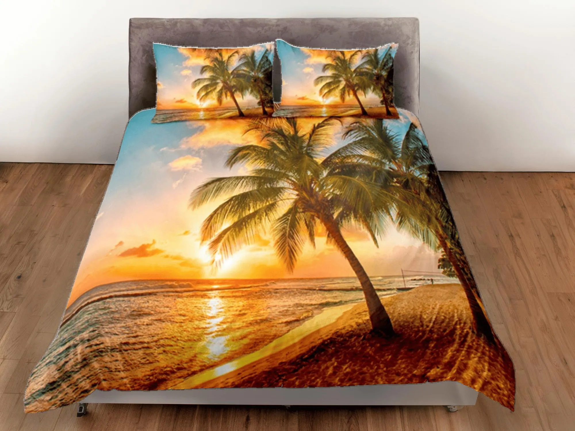 Coconut Tree Ocean Duvet Cover Set, Beach Sunset Dorm Bedding Set, Single Bedding, Tropical Decor