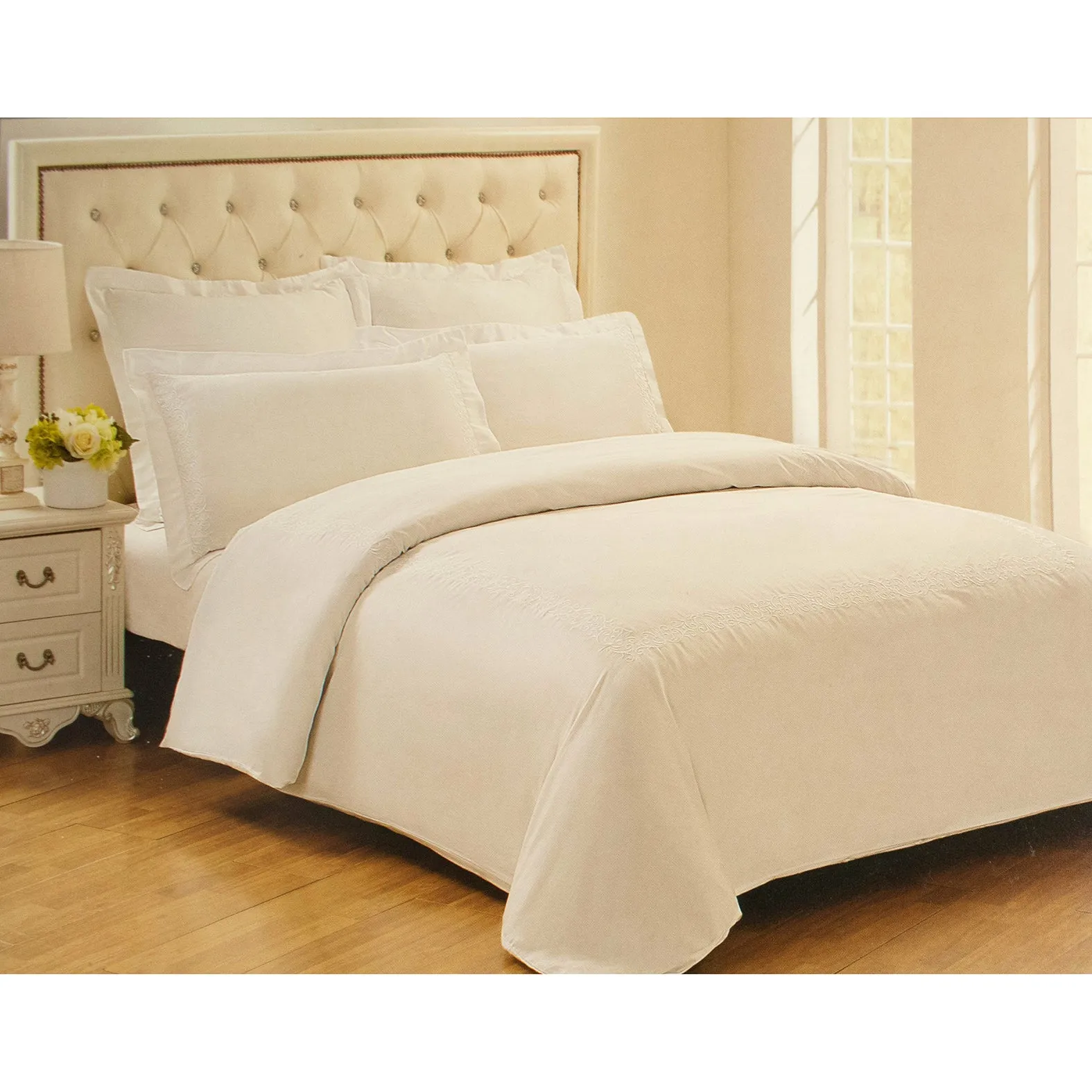 Cotton Sateen Embroidered Duvet Cover Set 550 Thread Count