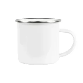 Customizable White Enamel Mug with Silver Rim - 12Oz