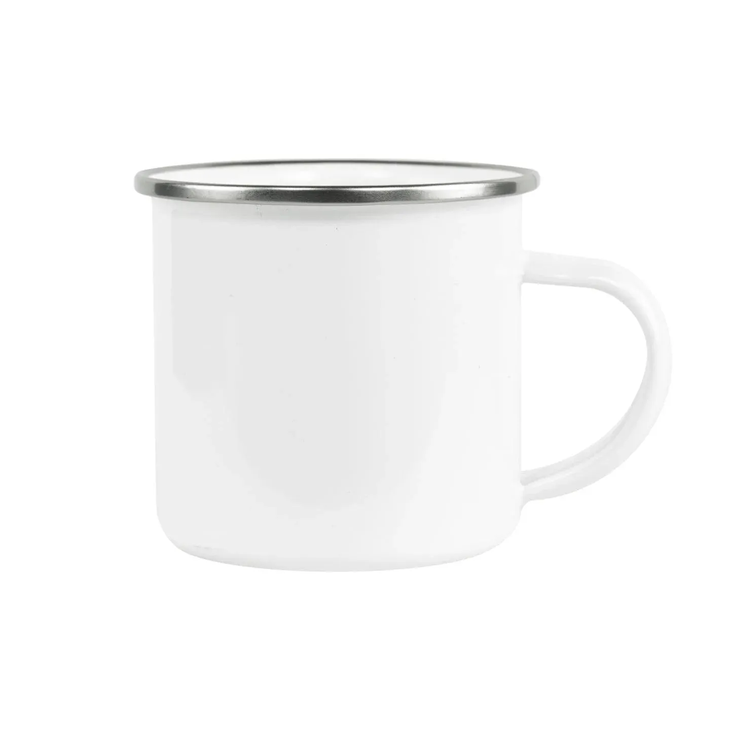 Customizable White Enamel Mug with Silver Rim - 12Oz