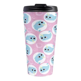 Cute Pink Narwhal Bubble Pattern Travel Mug