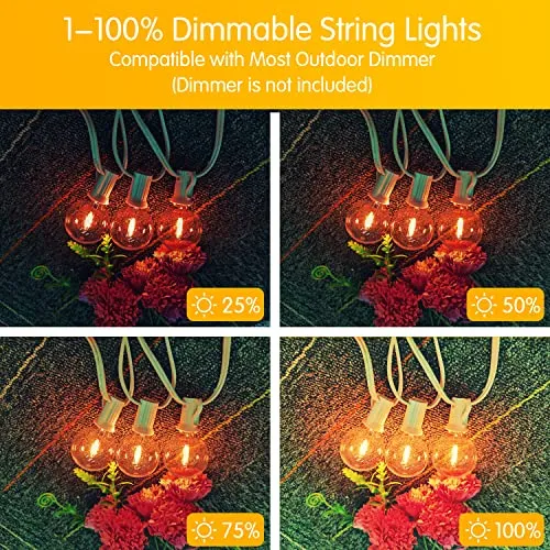 DAYBETTER Outdoor String Lights 100FT G40 White