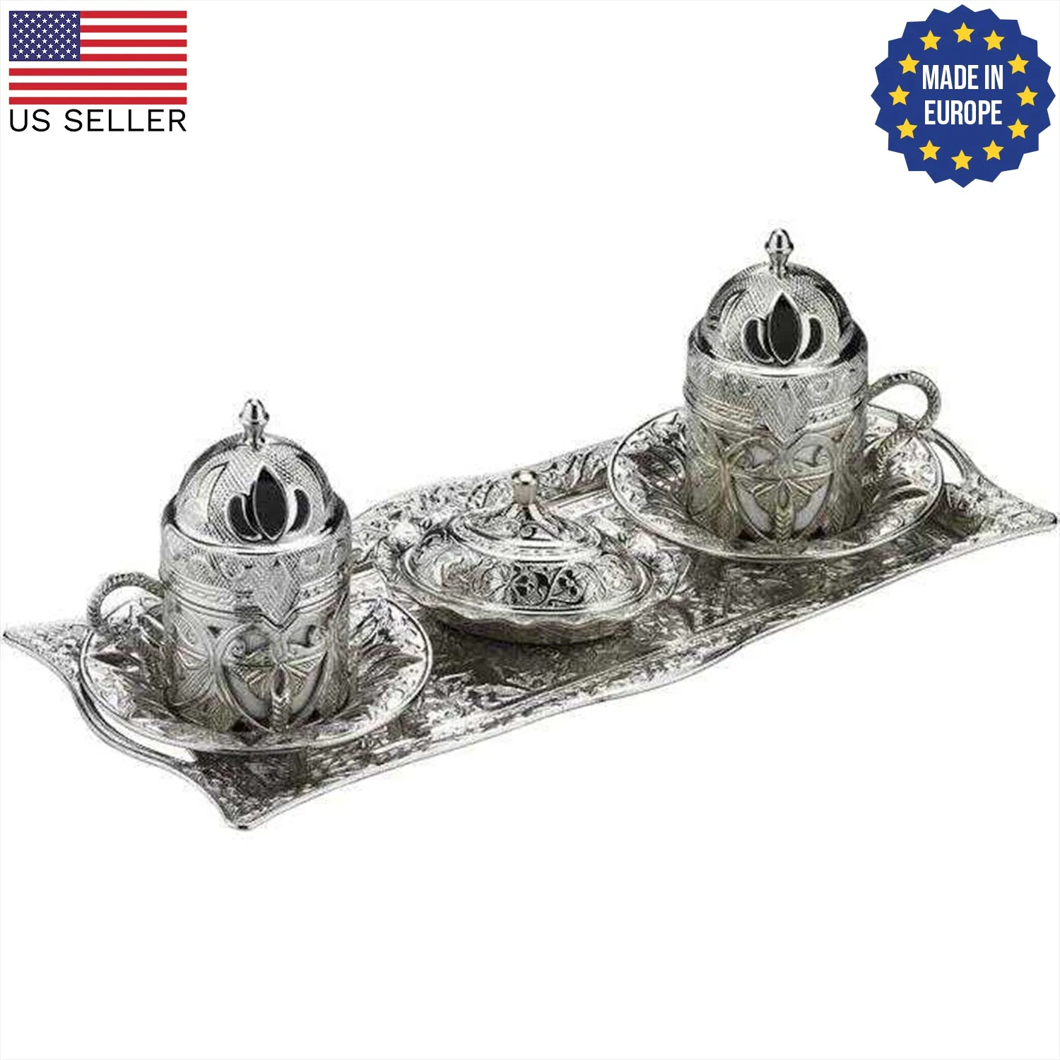 Defne Turkish Coffee Cup Set for 2 People, Demitasse, 2 oz