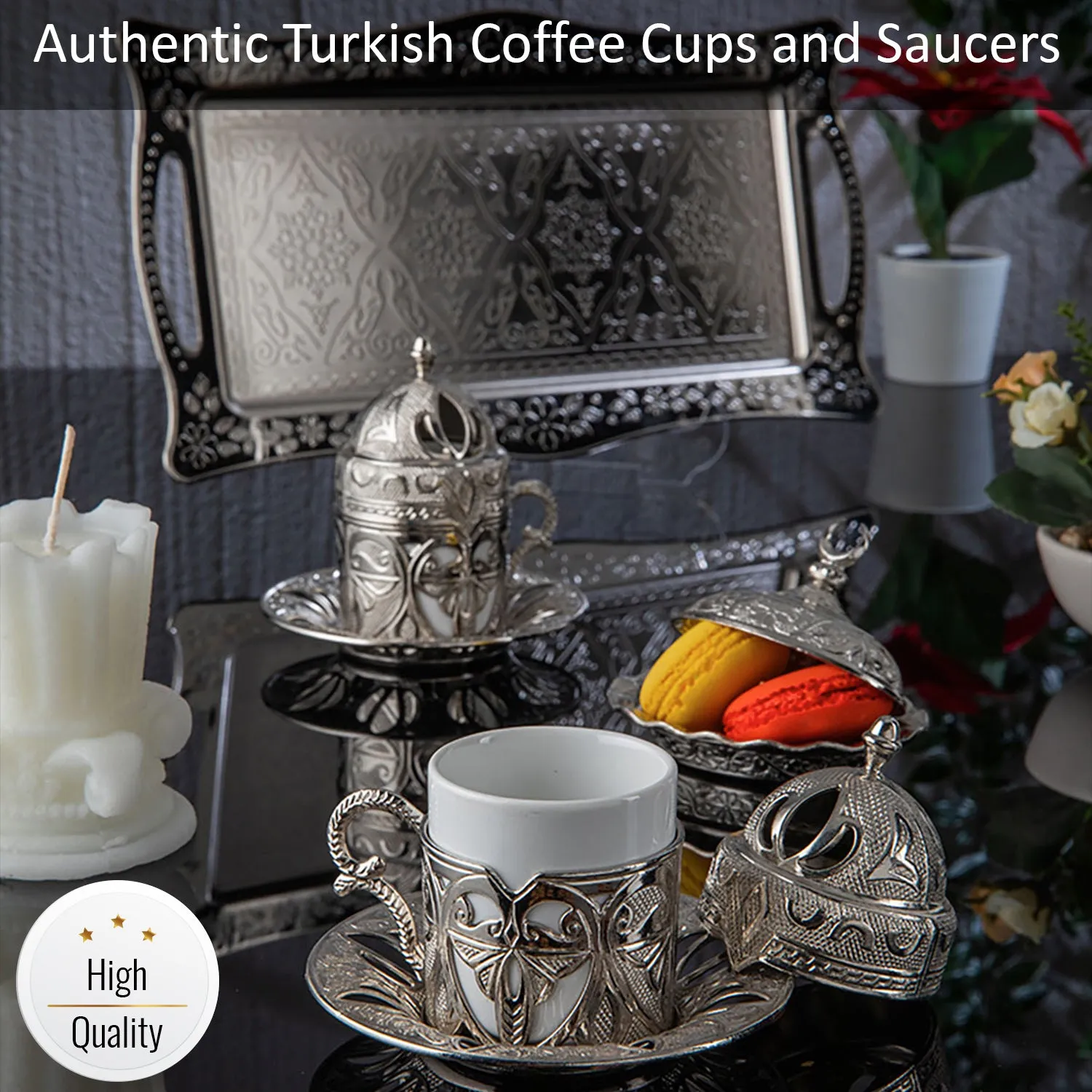 Defne Turkish Coffee Cup Set for 2 People, Demitasse, 2 oz