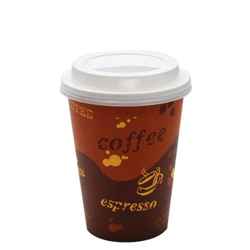 Disposable Coffee Cups - 12oz Generic Paper Hot Cups and White Sipper Dome Lids (90mm)