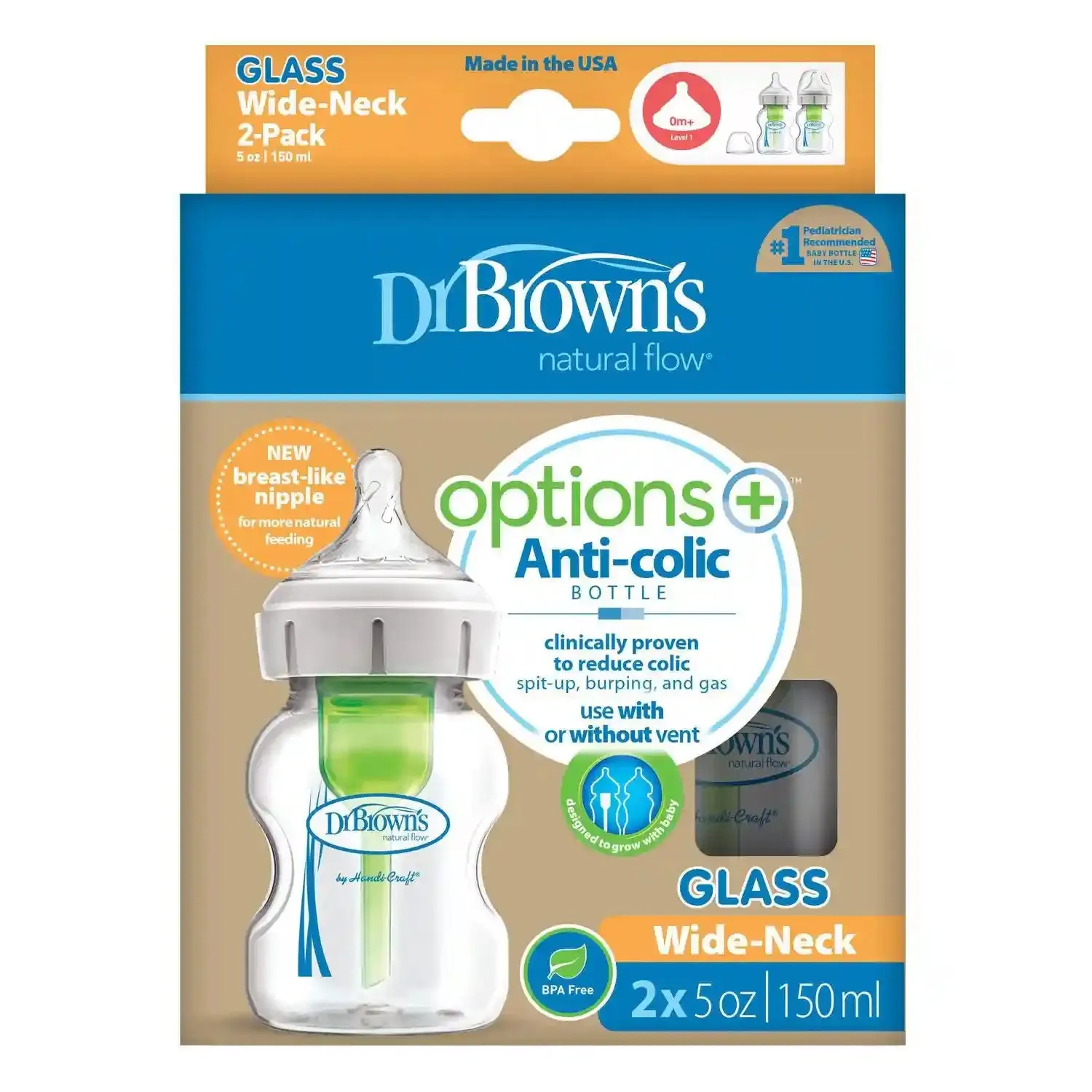 Dr. Browns 5 oz/150 ml Glass W-N Options  Bottle, 2-Pack