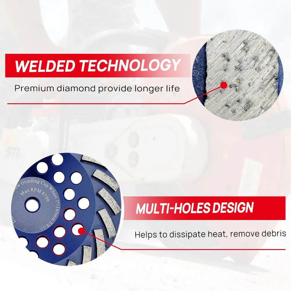 DT-DIATOOL Diamond Double Row Cup Grinding Wheel with M14 Thread Wet or Dry Grinding for Concrete Granite Marble Brick Hard Stone Dia 4''/4.5''/5''/7''