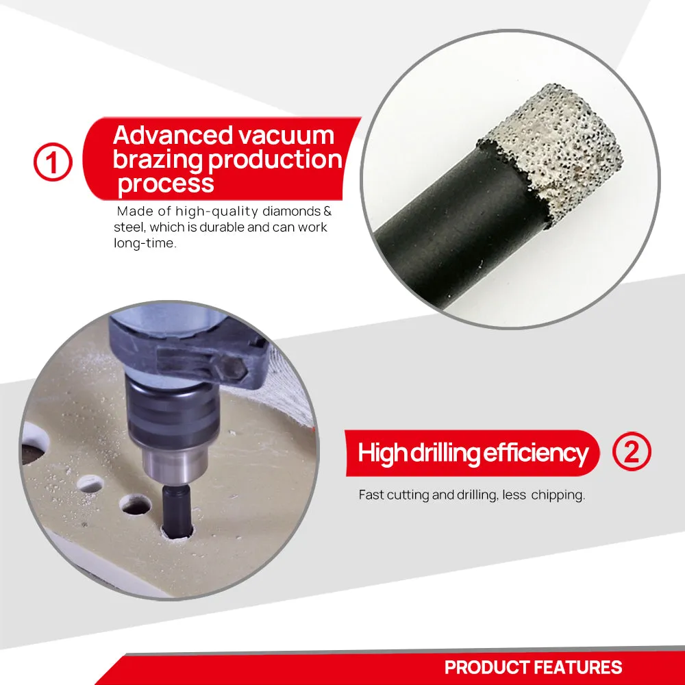 DT-DIATOOL Vacuum Brazed Dry Diamond Drilling Core Bits with Hexagon Shank for Granite Marble Ceramic Tile Glass