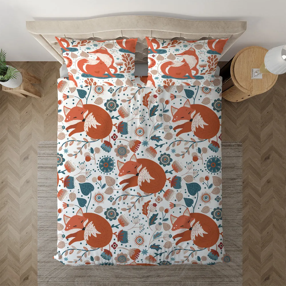 Duvet cover with matching Pillow cases | Luxury Bedding set | Twin, Queen, King Sizes | Nordic Animals Foxes