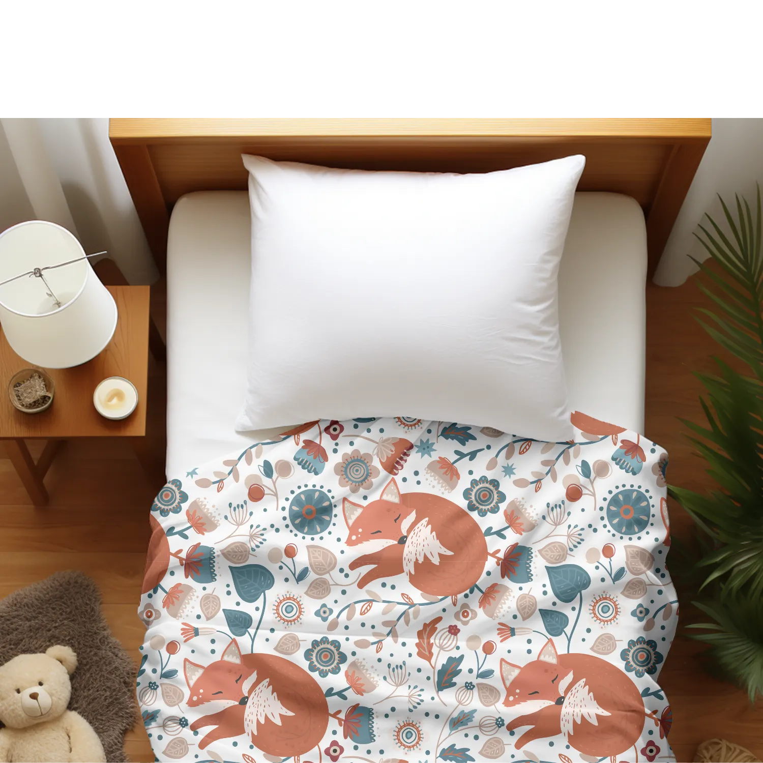 Duvet cover with matching Pillow cases | Luxury Bedding set | Twin, Queen, King Sizes | Nordic Animals Foxes