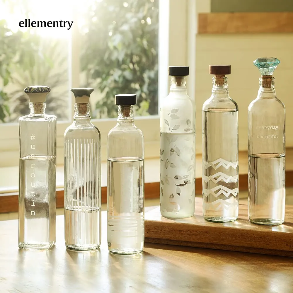 Ellementry Crown Handcrafted Glass Water Bottle With Glass Tumbler(750 Ml)Eco- Friendly Glass Water Bottle For Fridge, Home, Office Bpa Free Sustainable Glass Bottle For Decor And Gifting,Transparent