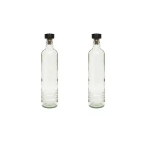 Ellementry Frosted Rings Glass Bottle with Wooden Stopper (750 ML)- Leak Proof & BPA Free | Bottle for Water, Milk, Juice & Cocktail | Transparent Fridge Bottles for Home Decor and Office (Pack Of 2)