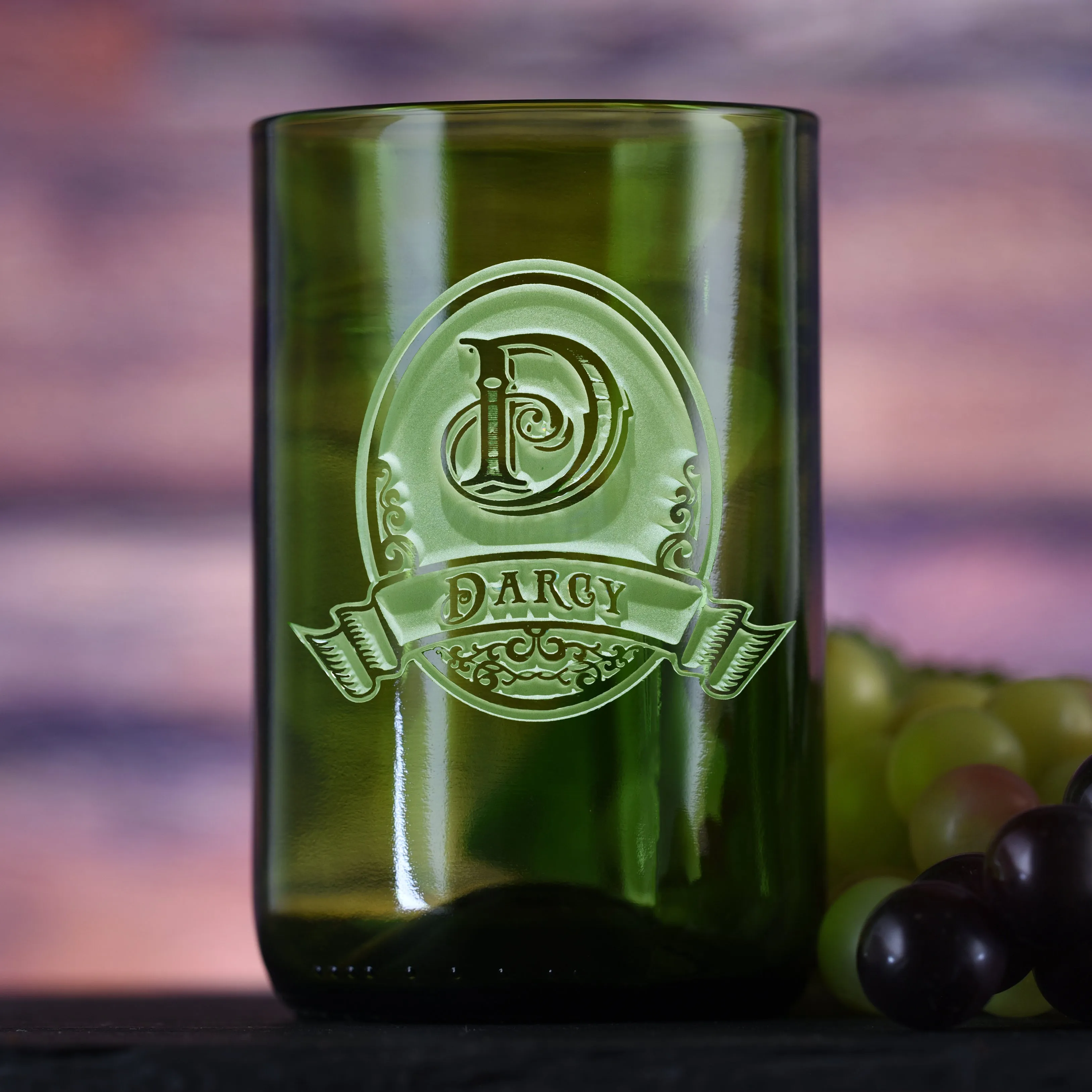 Engraved Green Recycled Wine Bottle Glass Tumbler